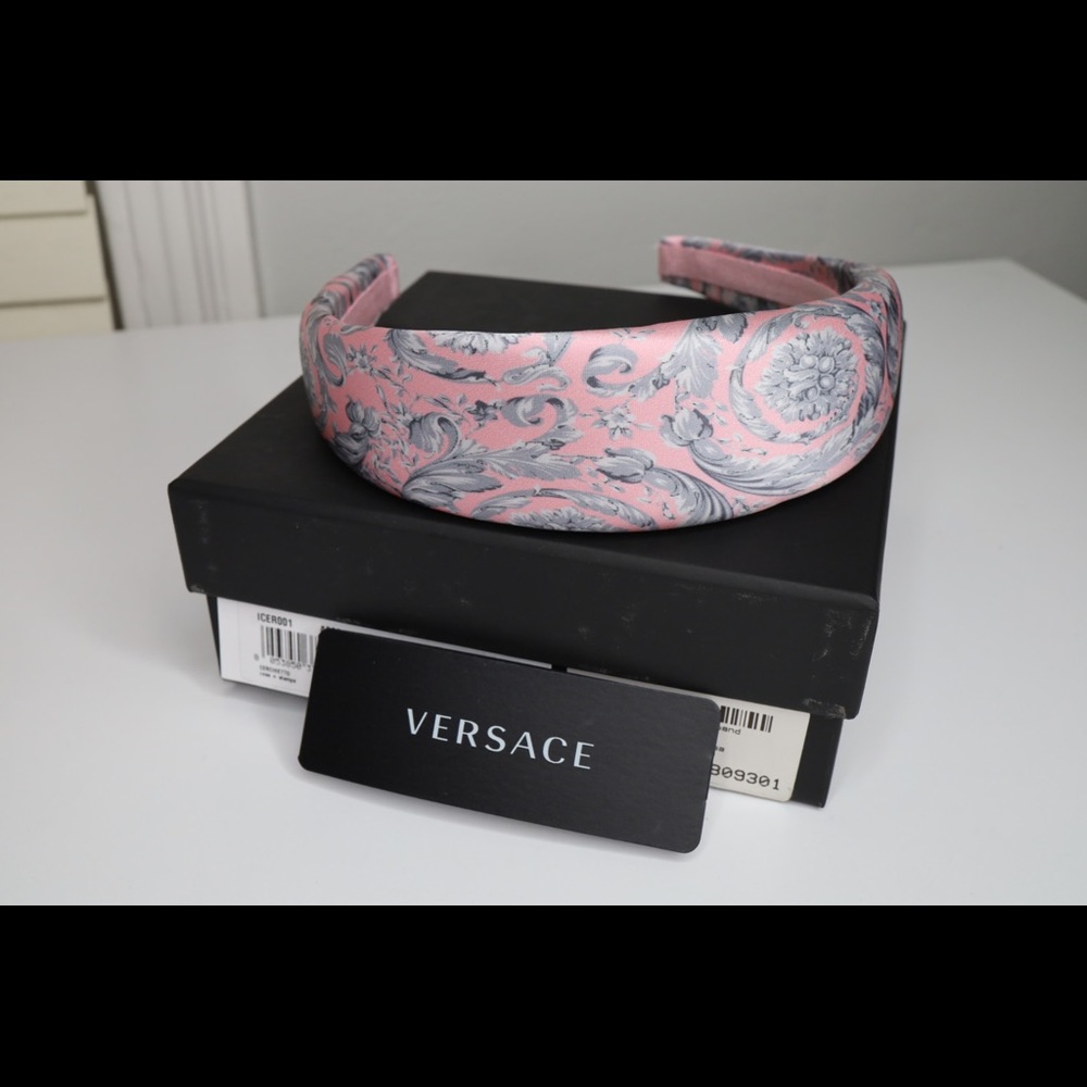 Authentic Versace Pink Grey Silk Headband